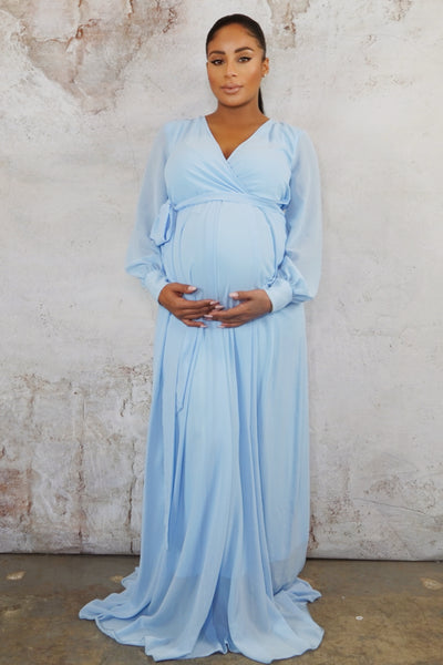 Blue Elegant Maternity Wrap Gown, Baby ...